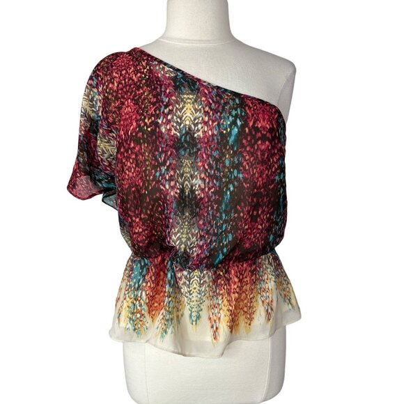 ANA Womens Blouse Off on Shoulder Pink Feather Yellow Size PL Petite Large - Picture 1 of 10